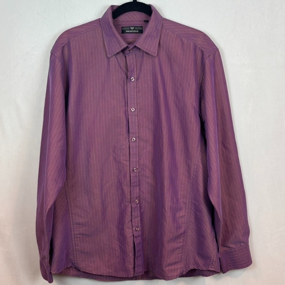 Provogue Mens Purple Striped Heavyweight Button Front Dress Shirt Large‎ Party
